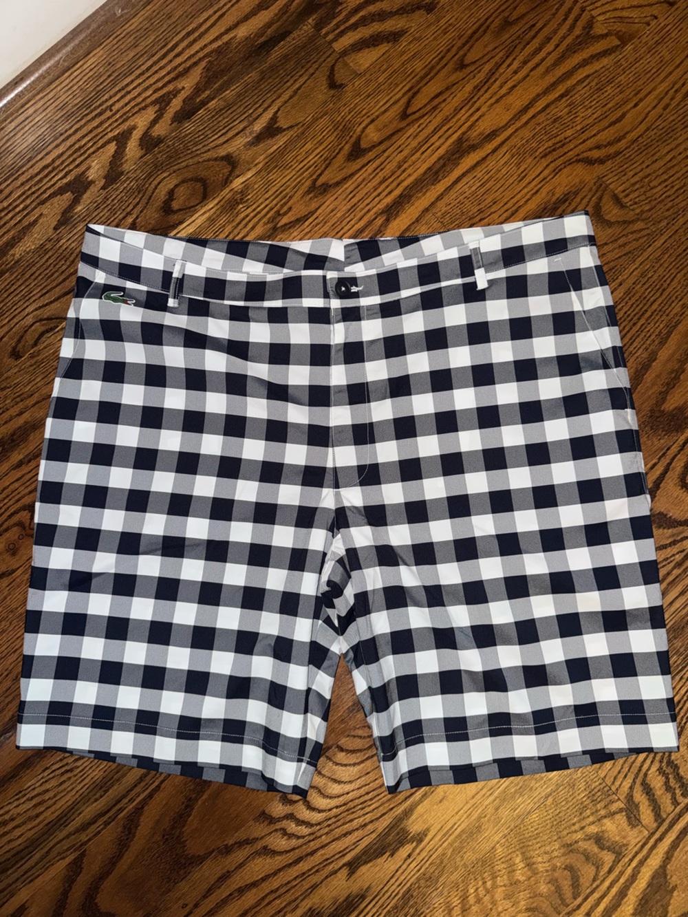 Lacoste Black and White Gingham Flat Front Golf Shorts